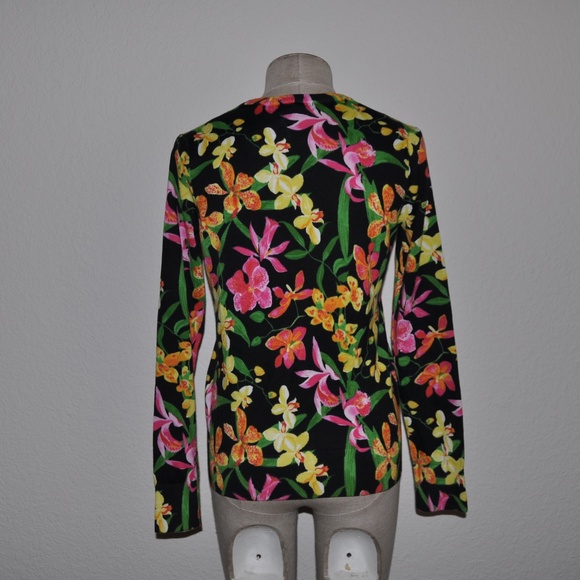New LANDS END Floral Supima Cardi Sweater NWT [C3] - Picture 5 of 6